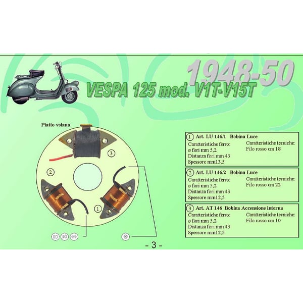 Zündspule CEAB innenliegend, AT146 für Vespa 125 V1T-V15T 1948-1950
