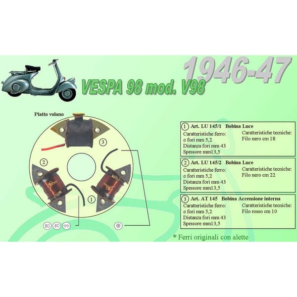 Speisespule Lichtmaschine CEAB 1° Lichtspule, 669 - LU145/1 für Vespa 98 1946->1947