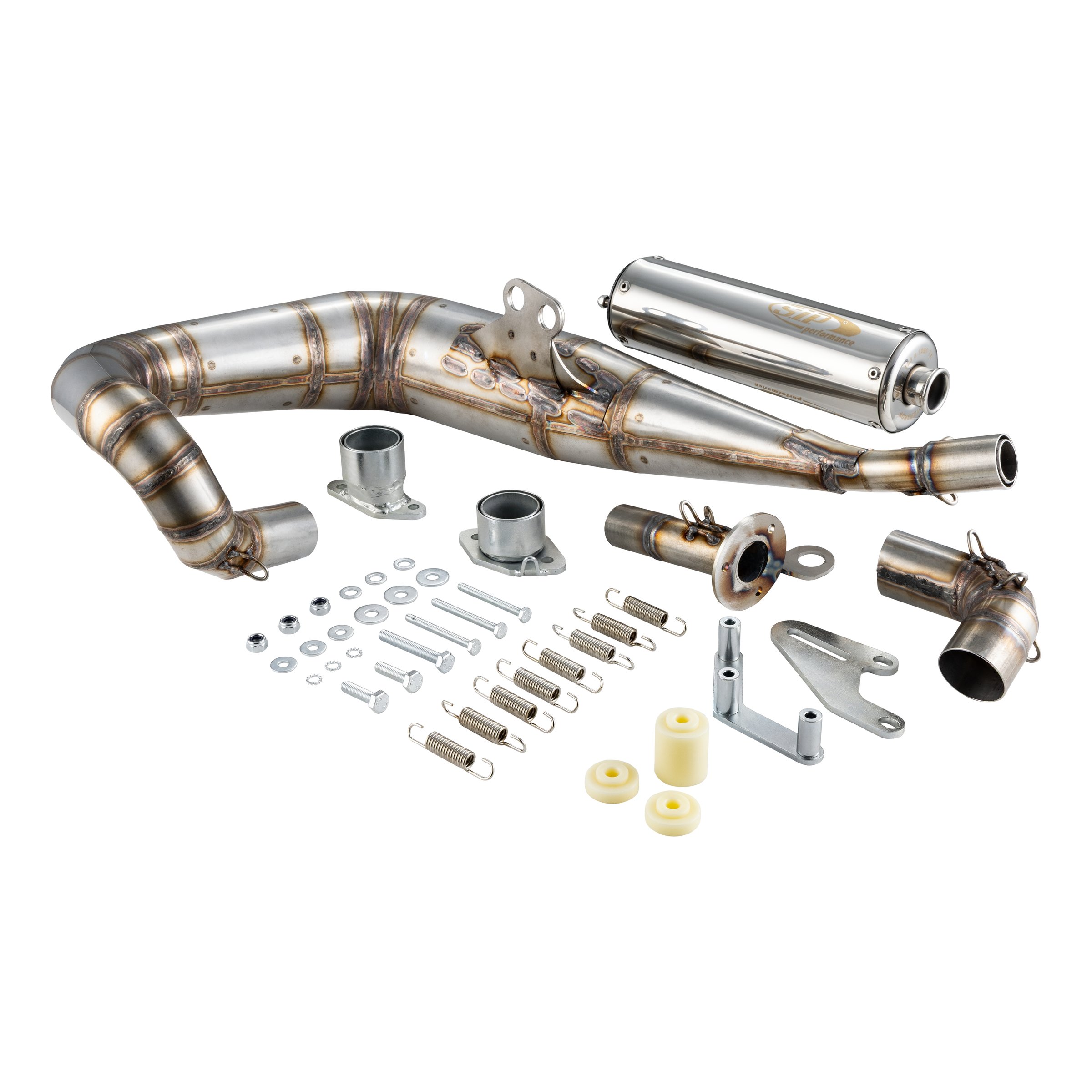 Rennauspuff JL RST, Material: Edelstahl silber, Dämpfer: Edelstahl Farbe (ESD): silber für Lambretta 125 LI/LIS/DL/GP/150 LI/LIS/SX/DL/GP/175 TV 2°-3°/200 TV/SX/DL/GP