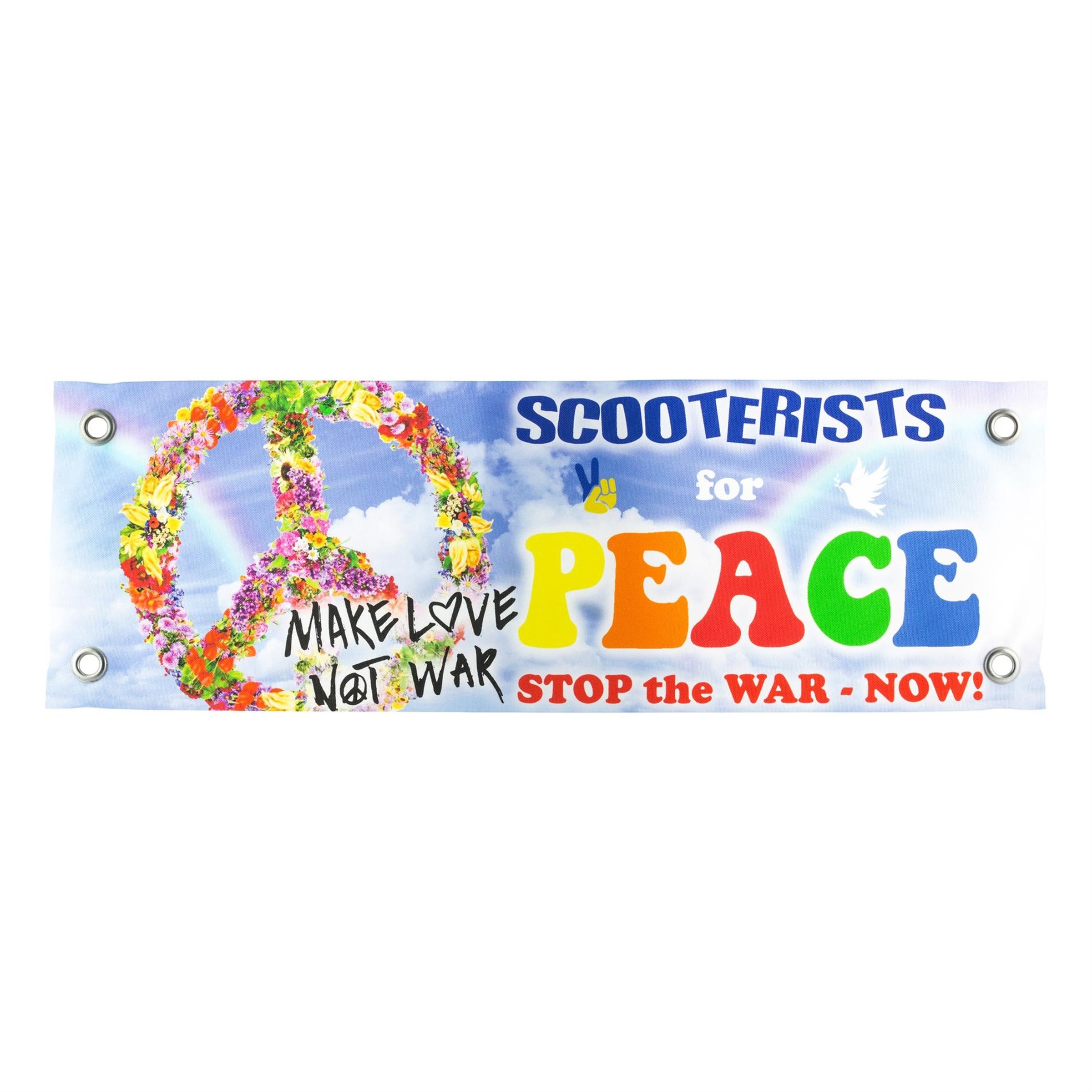 Banner Beinschild Make love not war Ukraine 4-farbig  