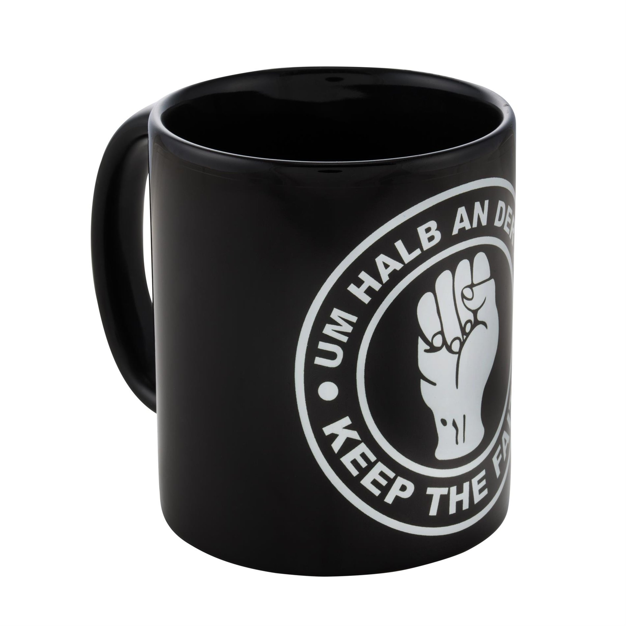 Tasse UM HALB AN DER BAR schwarz/weiß 
