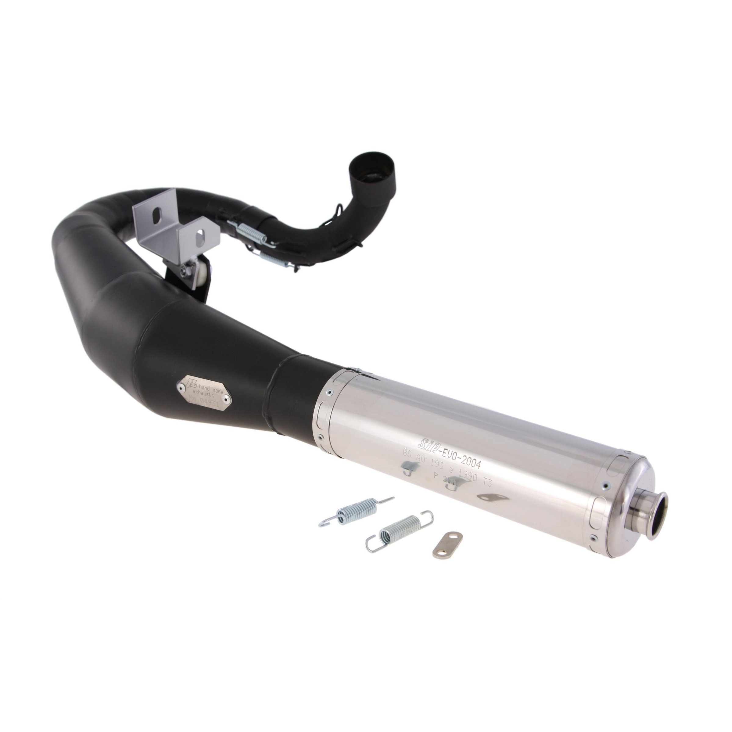 Rennauspuff RZ EVO 2000, Material: Stahl schwarz, Dämpfer: Edelstahl Farbe (ESD): silber für Vespa 200 Rally/P200E/PX200 E/Lusso/'98/MY/Cosa 1 200