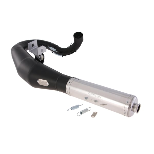 Rennauspuff RZ EVO 2000, Stahl schwarz, Dämpfer: Edelstahl Farbe (ESD): silber für Vespa 125 GT/GTR/TS/150 GL/Sprint/V/PX80-150/PE/Lusso/Cosa 1