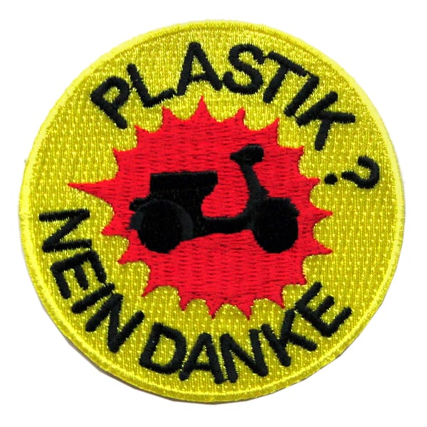 Aufnäher mit Motiv 'PLASTIK? NEIN DANKE' 