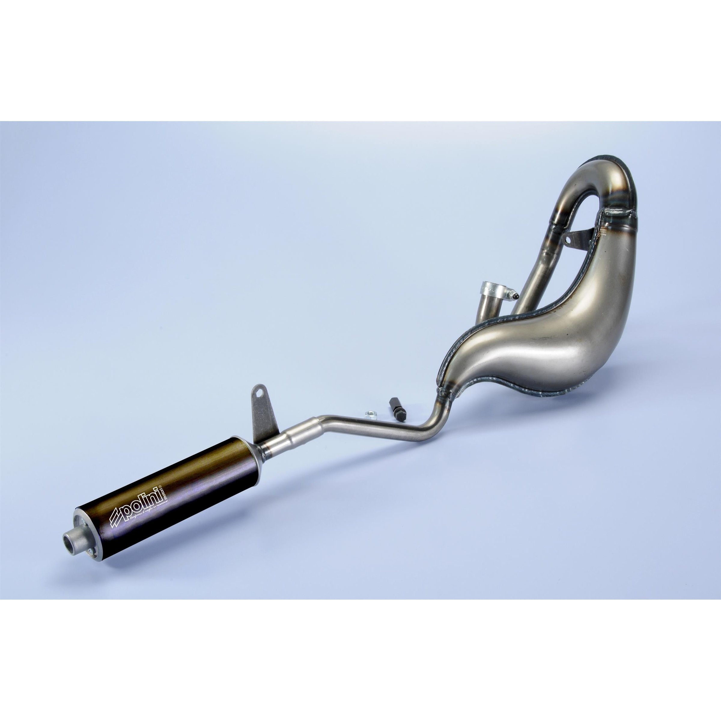 Rennauspuff POLINI 'Top One' 200.0104, Material: Stahl klarlackiert, Dämpfer: Aluminium Farbe (ESD): schwarz für PIAGGIO CIAO/PX/SI/Bravo/Superbravo/Grillo/Boss 50ccm 2T AC
