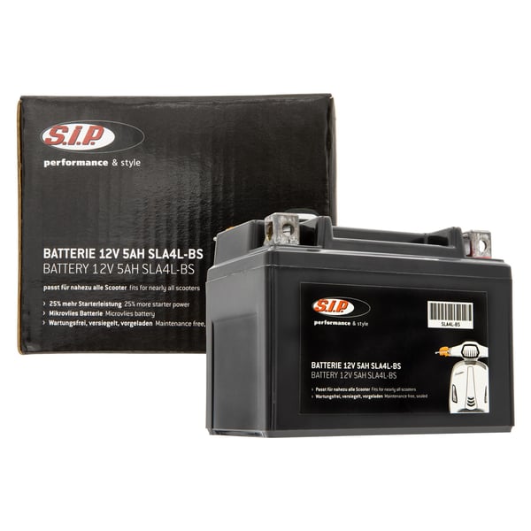 Batterie SIP 12V/5Ah, SLA4L-BS passt für nahezu alle Scooter 50ccm 2T/4T AC/LC