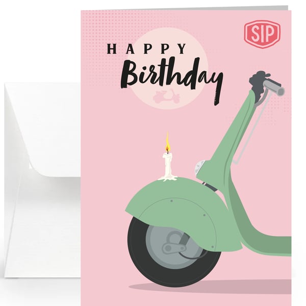 Grußkarte SIP mit Motiv Geburtstag Vespa pink-grün 