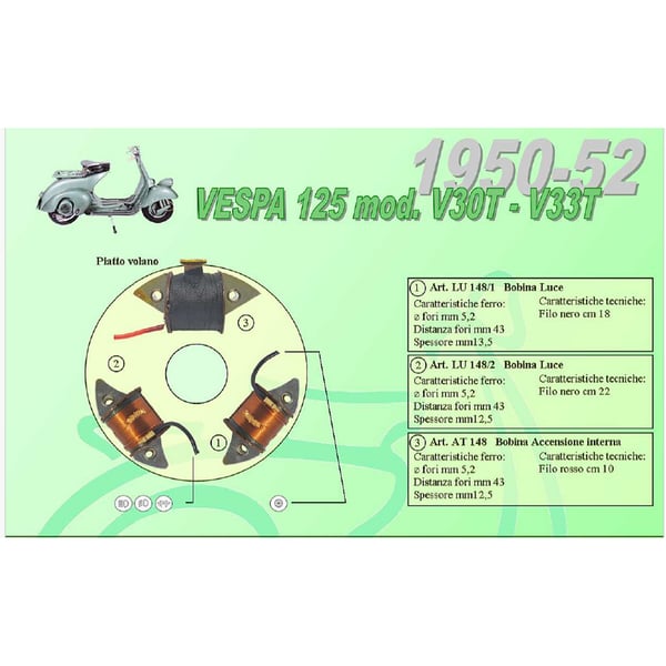 Speisespule Lichtmaschine CEAB 2° Lichtspule, 12553 - LU123/B für Vespa 125 V1T 2°-V15/V30-33