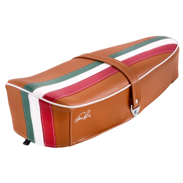Sitzbank DIEFFE 'Tricolore Italy' braun, orangebraun RAL 8023 für Vespa 90/R/125/PV