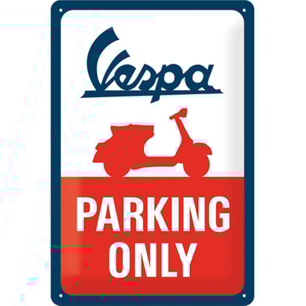 Blechschild mit Motiv Vespa Parking Only blau/weiß/rot 