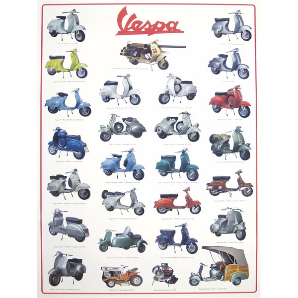 Poster mit Motiv 'Vespa Modelle II' Motorroller 