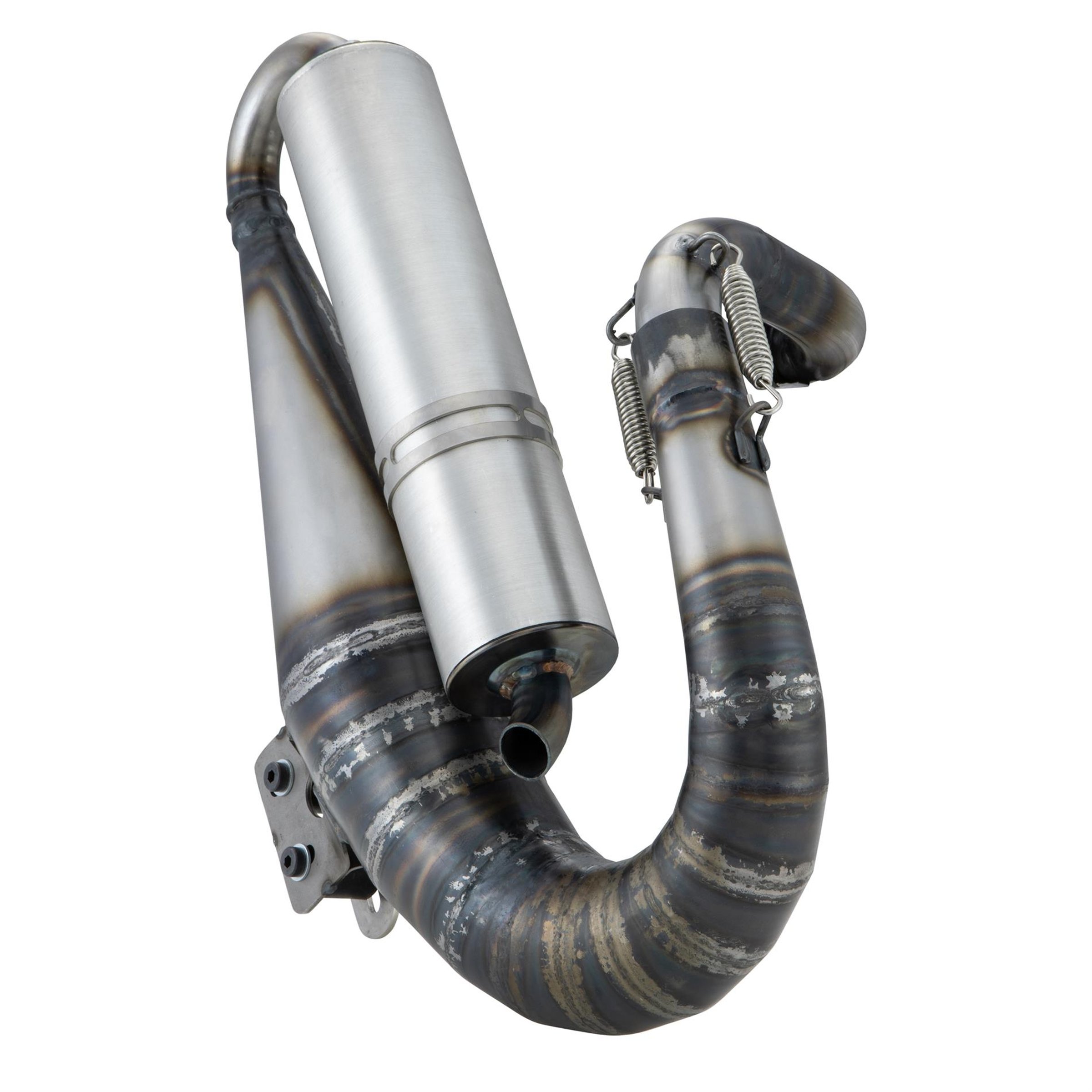 Rennauspuff EGIG Performance Python S, Material: Stahl unlackiert, Dämpfer: Aluminium Farbe (ESD): silber für Vespa 90/R/SS/100/125 VMA1T