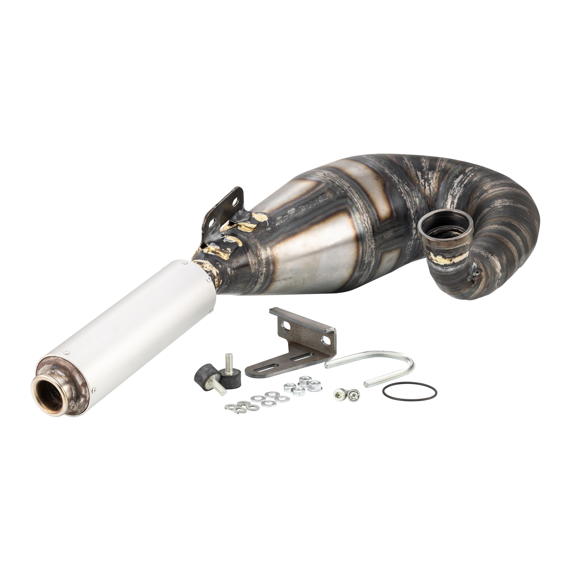 Rennauspuff SIP BFA 306, Material: Stahl klarlackiert, Dämpfer: Aluminium Farbe (ESD): silber für Vespa 125 VNA-TS/150 VBA-Super/160 GS/180 SS/Rally/PX/PE/Lusso/T5