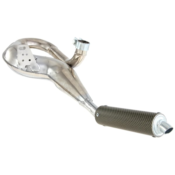Rennauspuff SIMONINI, Stahl chrom, Dämpfer: Carbon/Polyamid Farbe (ESD): carbon für Vespa 125 GT/GTR/TS/150 GL/Sprint/V/PX80-150/PE/Lusso/Cosa 1