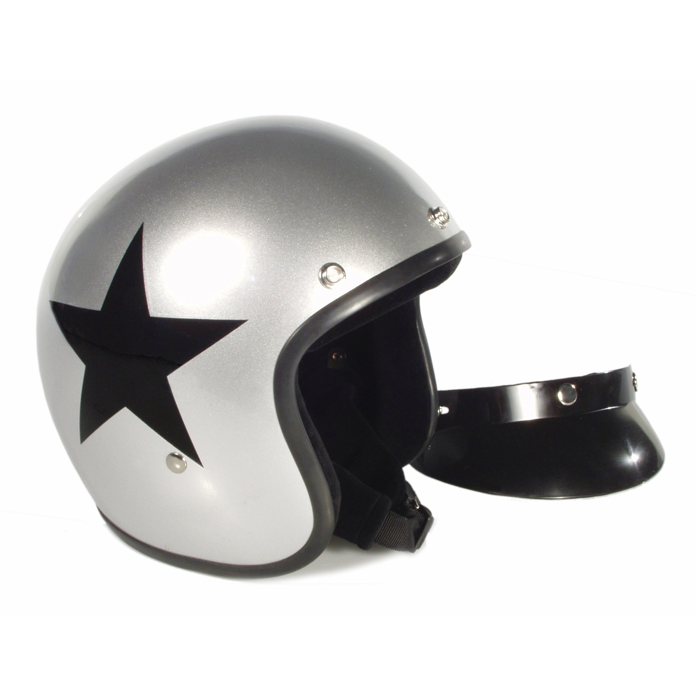 Helm BANDIT Jet Star mit schwarzem Stern, silber, Gr. XL, 61-62 cm Jethelm