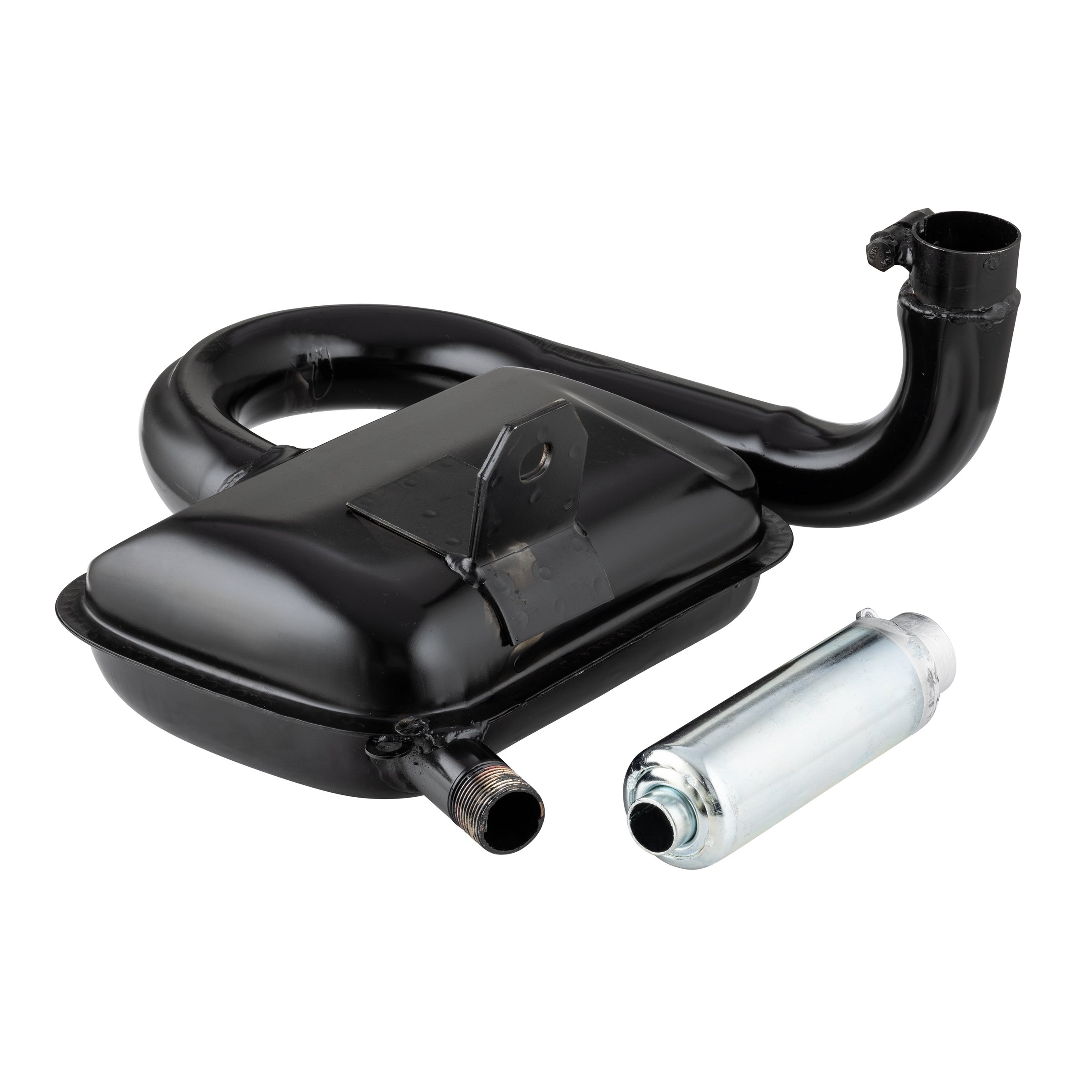 Auspuff Standard mit ESD, Material: Stahl schwarz, Farbe (ESD): silber für Vespa 125 VNA-TS/150 VBA-Sprint/PX80-150/PE/Lusso