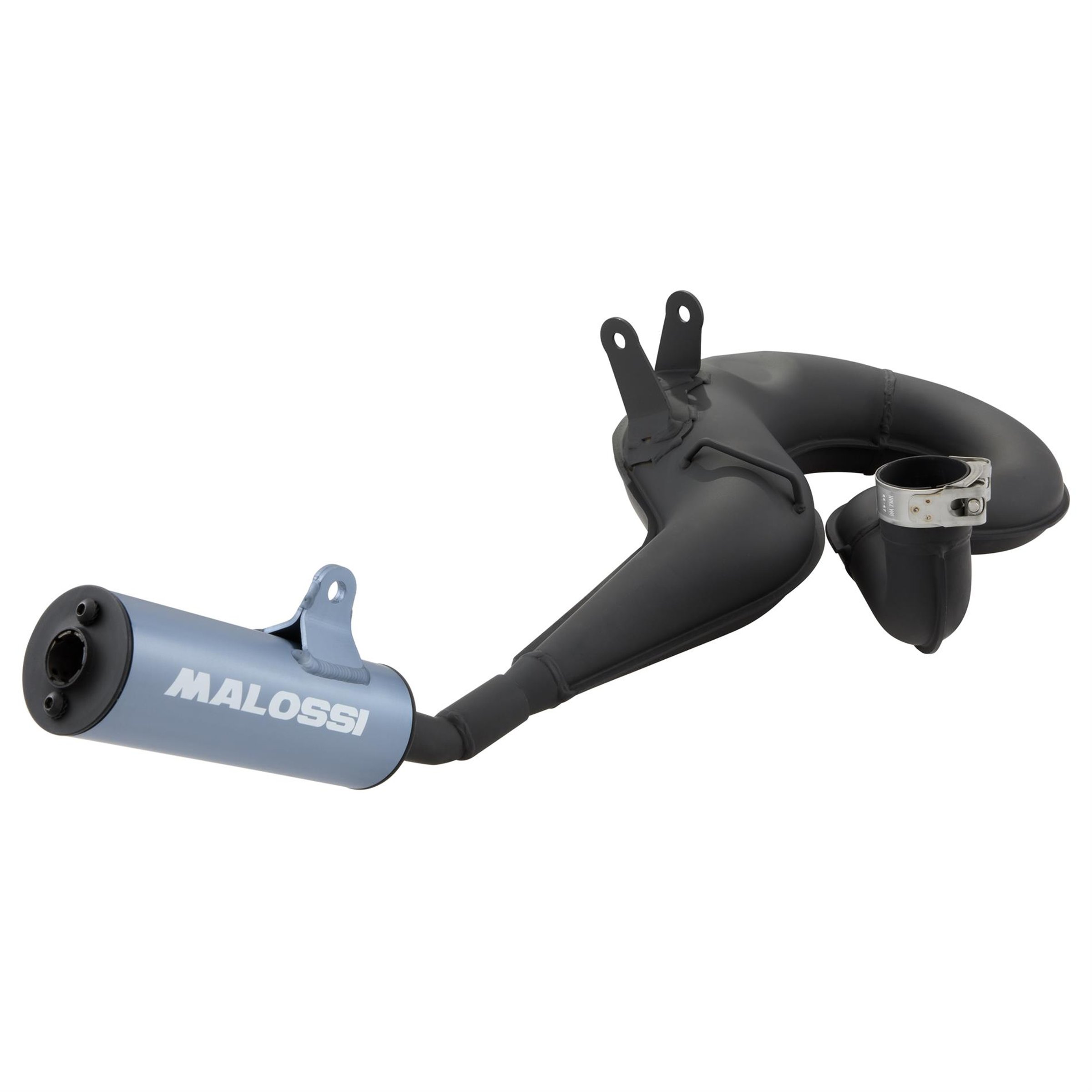 Rennauspuff MALOSSI Power Exhaust Black Sound 3218742, Material: Stahl schwarz, Dämpfer: Aluminium Farbe (ESD): graublau für Vespa 200 Rally/P200E/PX200 E/Lusso/'98/MY für Vespa 200 Rally/P200E/PX200 E/Lusso/'98/MY