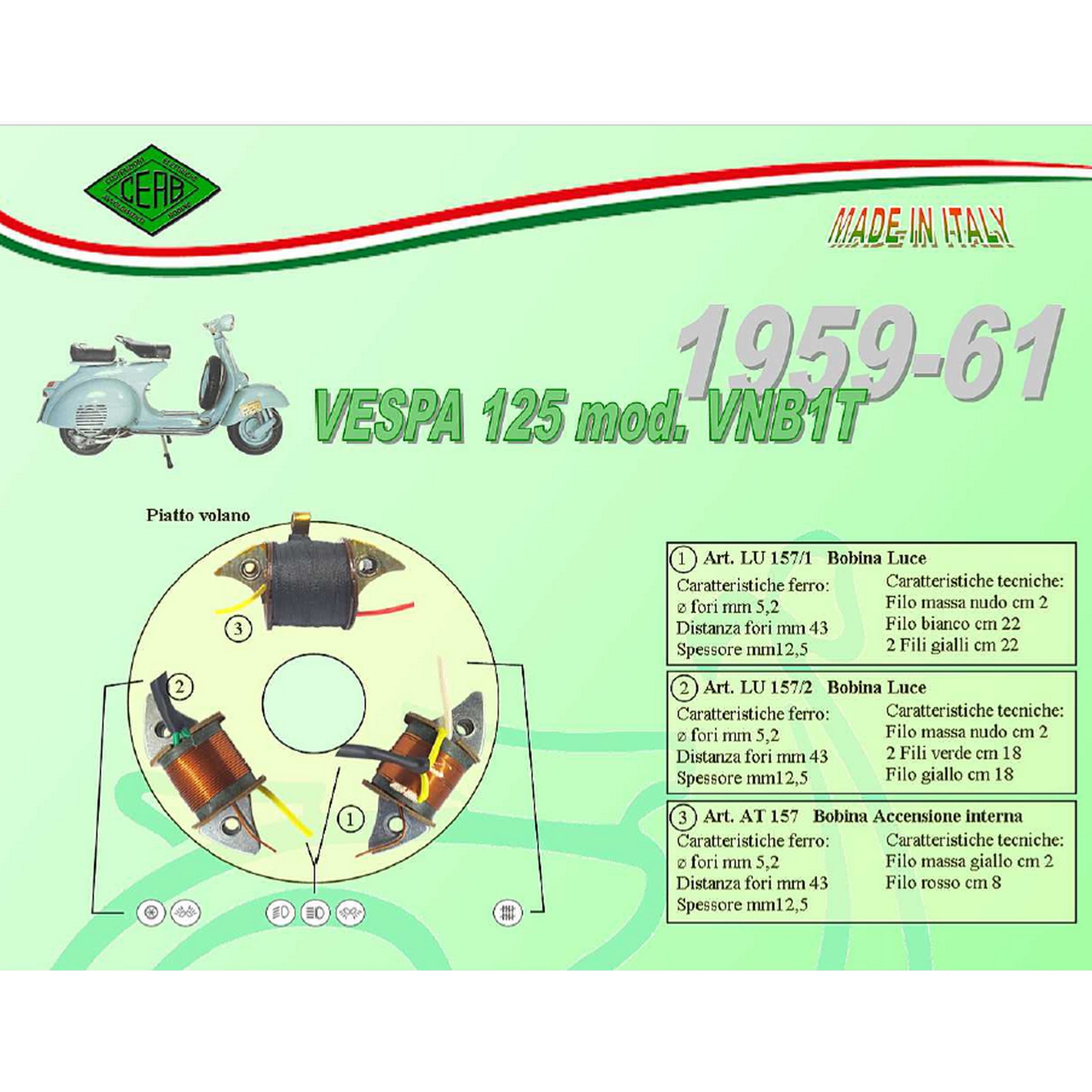 Speisespule Lichtmaschine CEAB 1° Lichtspule, LU157/1 für Vespa 125 VNB1T für Vespa 125 VNB1T