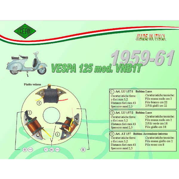 Speisespule Lichtmaschine CEAB 1° Lichtspule, LU157/1 für Vespa 125 VNB1T