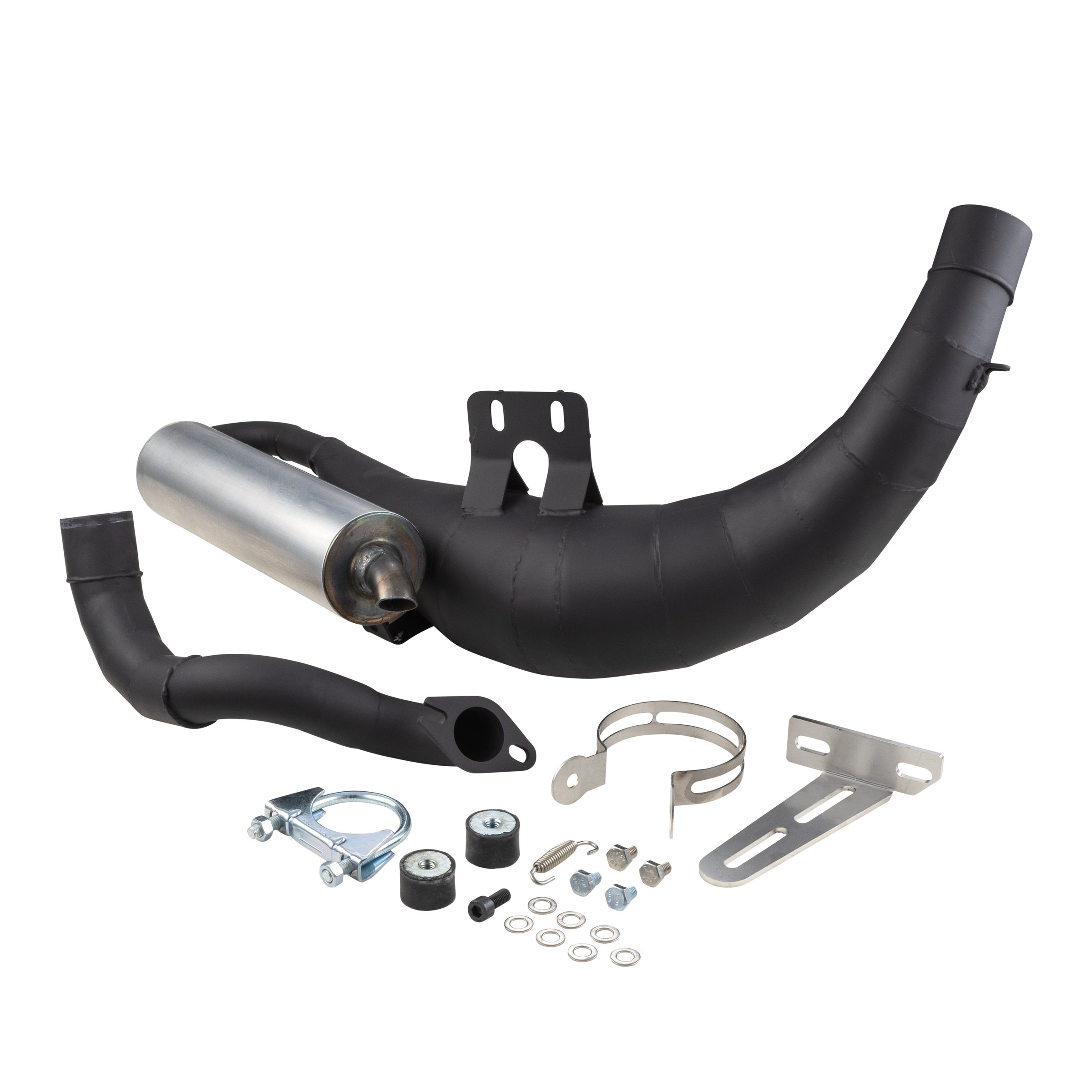 Rennauspuff EGIG Performance UNISEX black, Material: Stahl, Keramikbeschichtet schwarz, Dämpfer: Aluminium Farbe (ESD): silber für Vespa 90/R/SS/100/125/PV/ET3