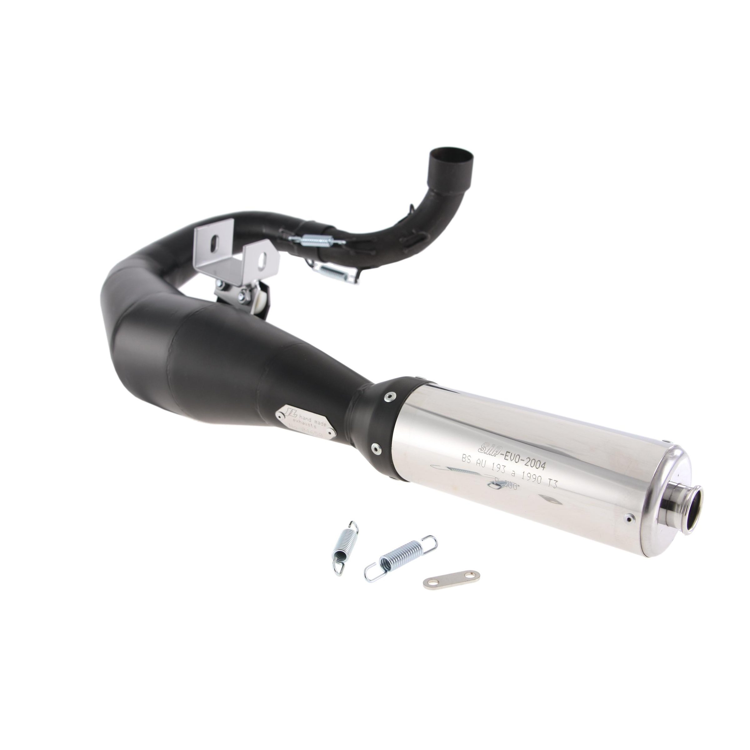 Rennauspuff SIP EVO, Material: Stahl schwarz, Dämpfer: Edelstahl Farbe (ESD): silber für Vespa 125 GT/GTR/TS/150 GL/Sprint/V/PX80-150/PE/Lusso/Cosa 1