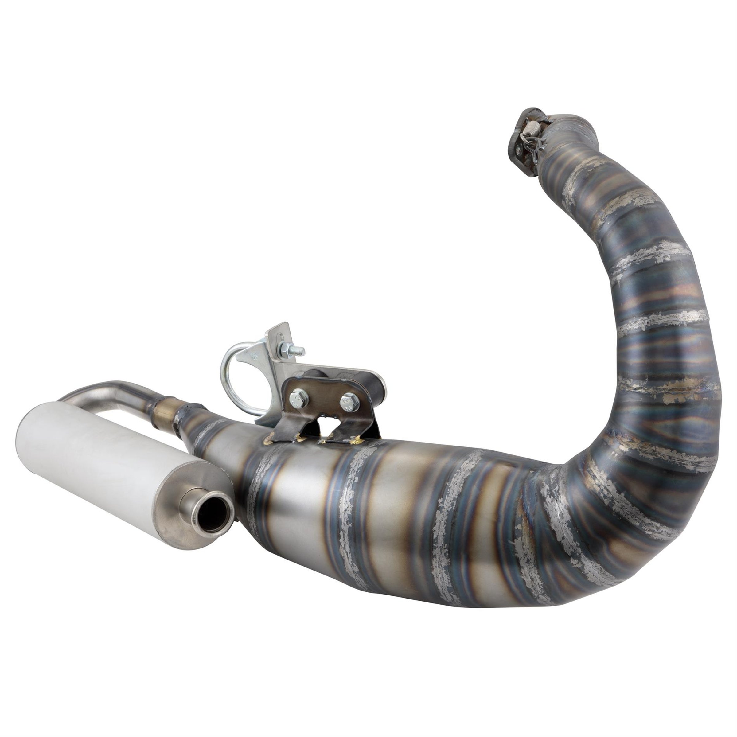 Rennauspuff EGIG Performance VRA für M200, Material: Stahl unlackiert, Dämpfer: Aluminium Farbe (ESD): silber für Vespa 90/R/SS/100/125/PV/ET3