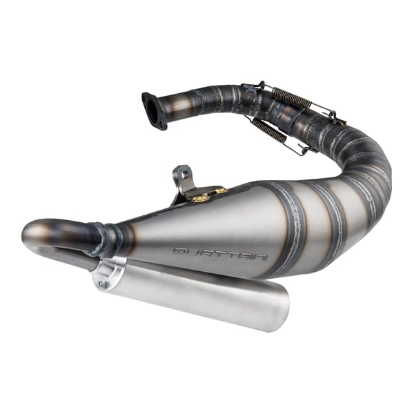 Rennauspuff QUATTRINI M1L, Stahl klarlackiert, Dämpfer: Aluminium Farbe (ESD): silber für Vespa 90/R/SS/100/125/PV/ET3