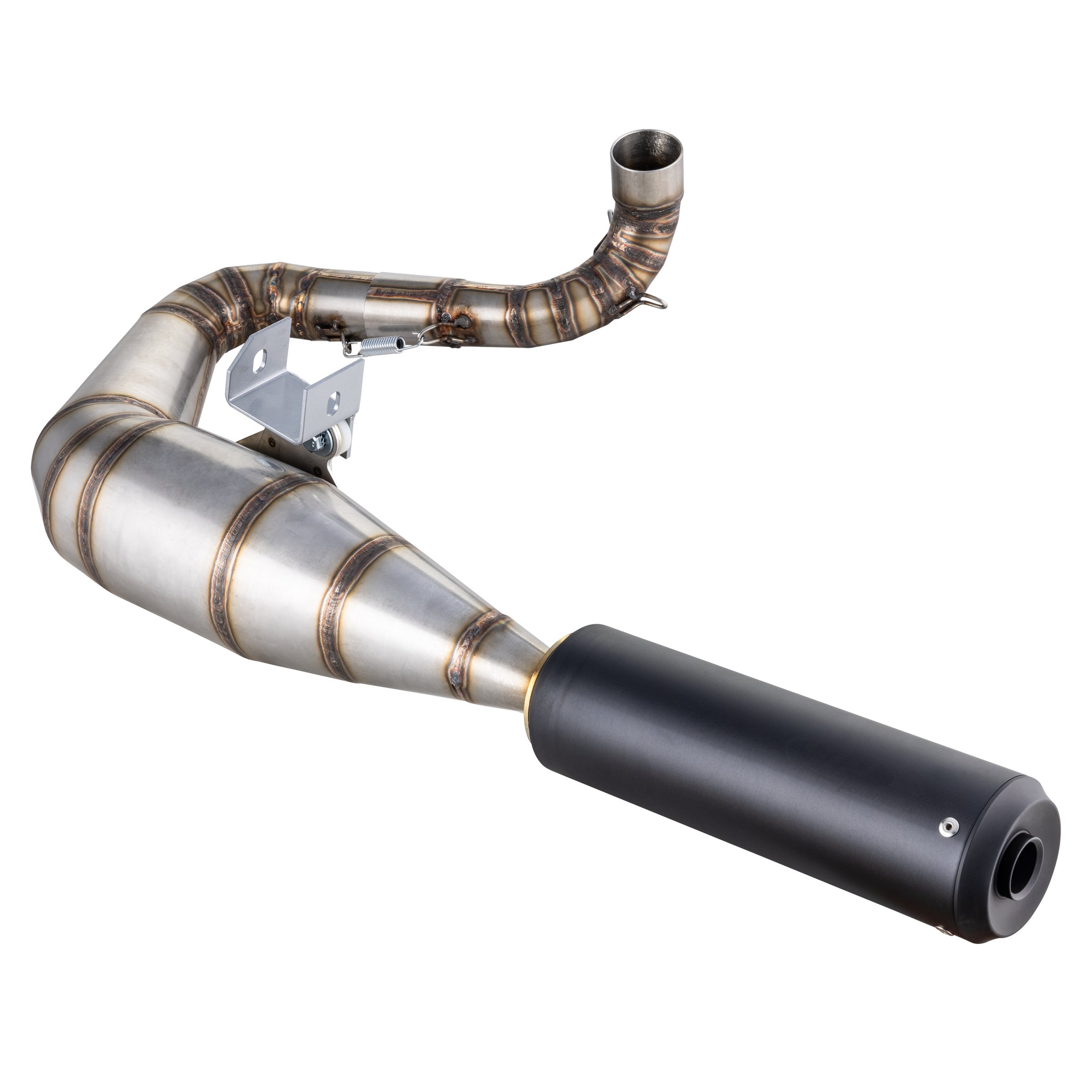 Rennauspuff SIP Performance 2.0 Silent, Material: Edelstahl unlackiert, Dämpfer: Aluminium Farbe (ESD): schwarz matt für Vespa 200 Rally/P200E/PX200 E/Lusso/'98/MY/Cosa 1 200