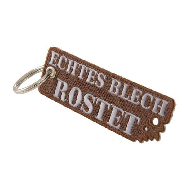 Schlüsselanhänger mit Motiv 'echtes Blech rostet' 