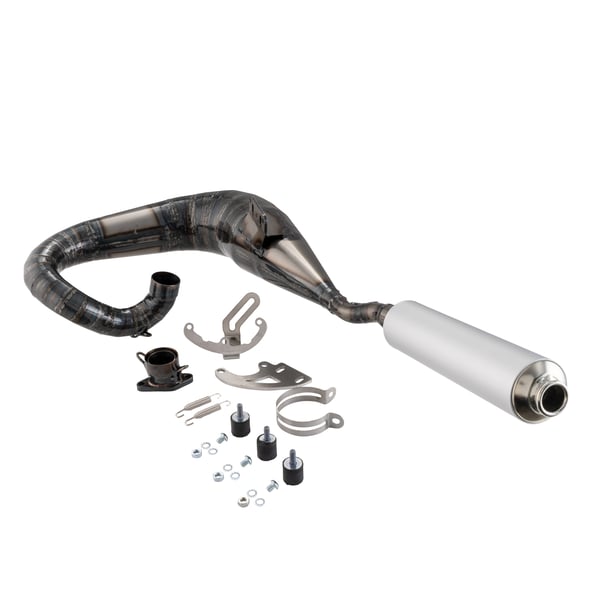 Rennauspuff SCOOTERTHEFERO MONTELLERY, Stahl unlackiert, Farbe (ESD): silber für Lambretta 125 LI/LIS/DL/GP/150 LI/LIS/SX/DL/GP/175 TV 2°-3°/200 TV/SX/DL/GP