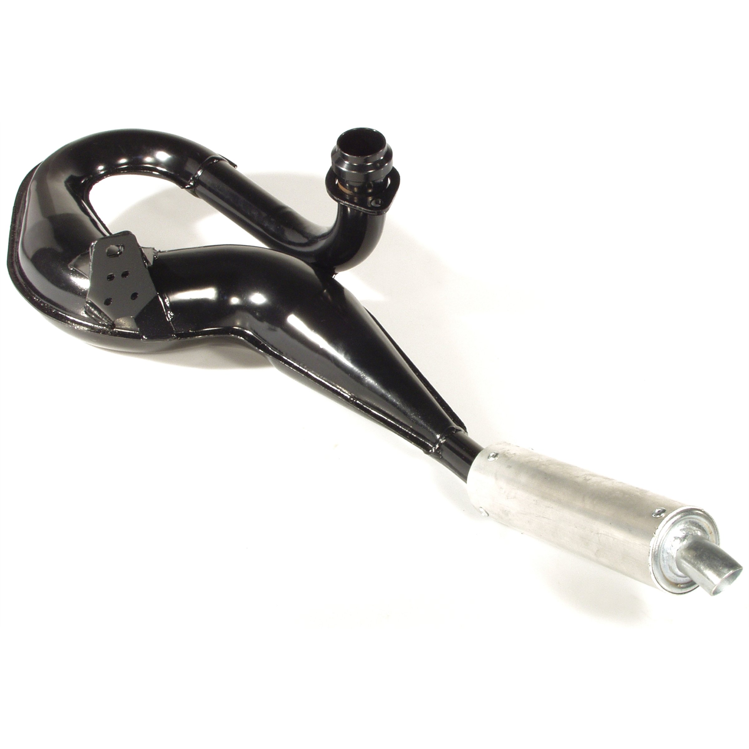 Rennauspuff SIMONINI, Material: Stahl schwarz, Dämpfer: Aluminium Farbe (ESD): silber für Vespa T5
