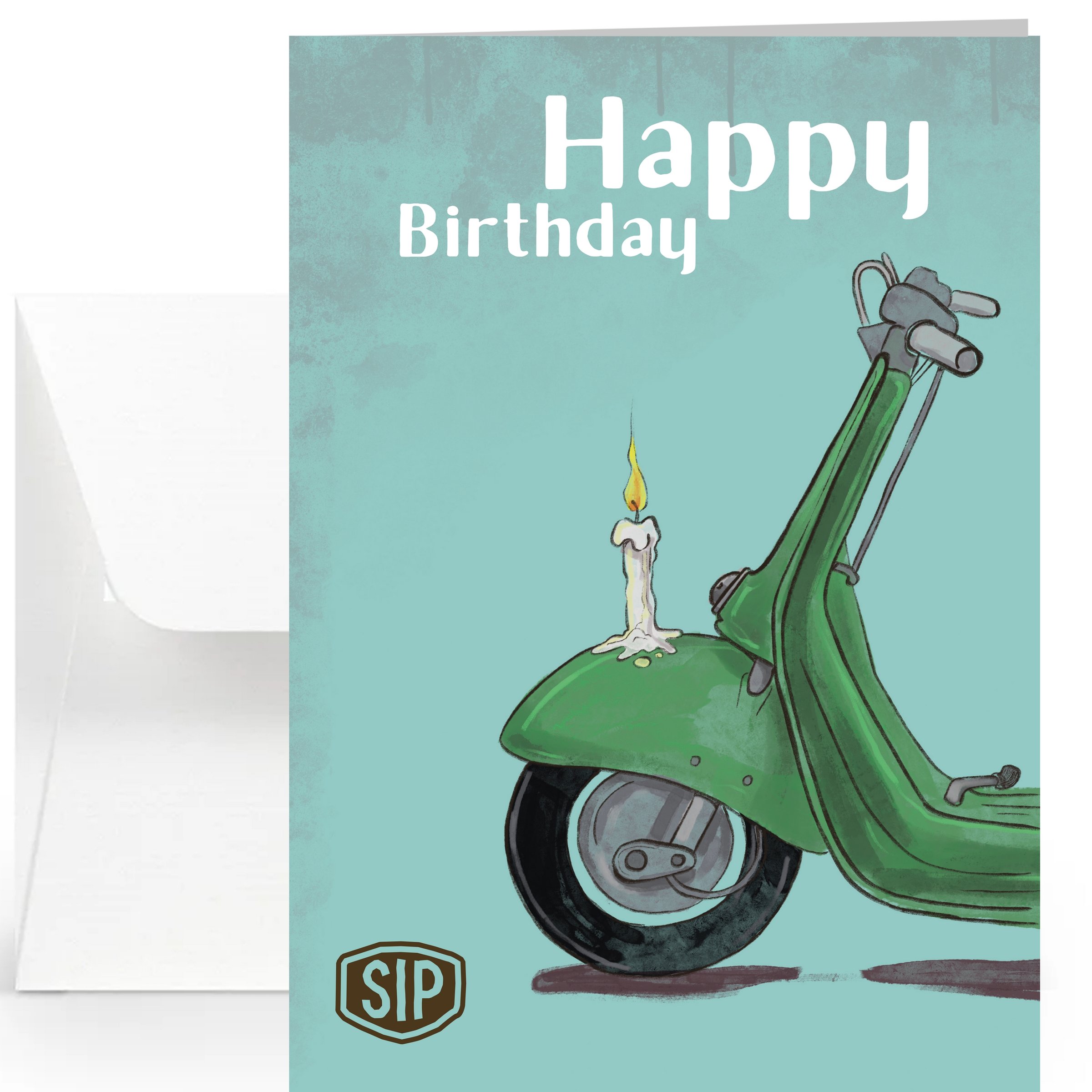 Grußkarte SIP mit Motiv Geburtstag Vespa blau-grün 
