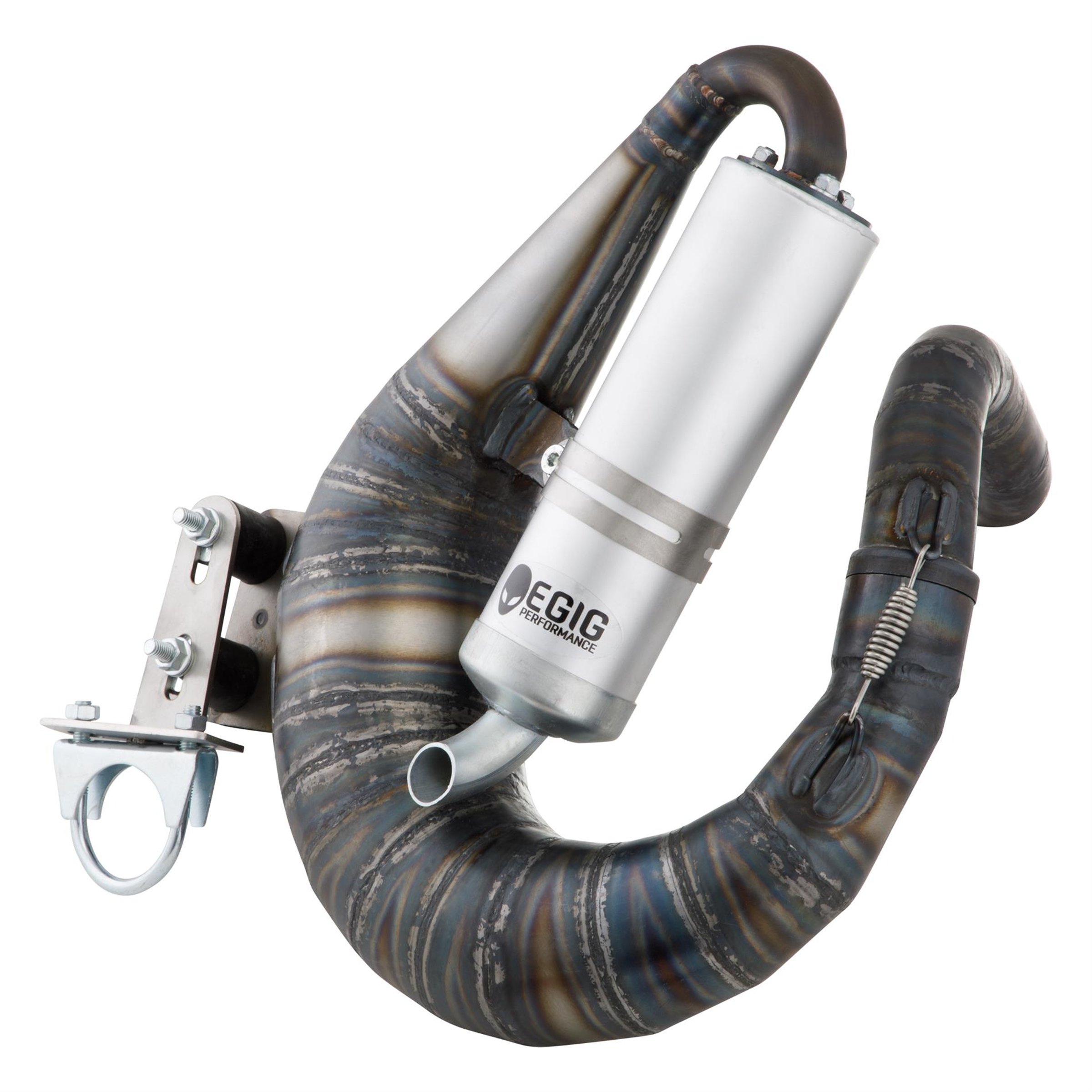 Rennauspuff EGIG Performance MAMBA, Material: Stahl unlackiert, Dämpfer: Aluminium Farbe (ESD): silber für Vespa 90/R/SS/100/125 VMA1T