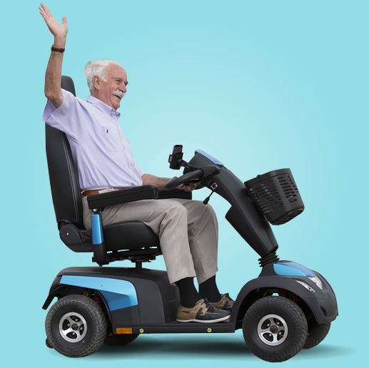 Elektromobil Invacare Comet PRO inkl. TÜV, blau, 4-Rad Scooter, 15 km/h schnelles Seniorenmobil, Comfort-Sitz, Ergogriffe, LCD-Display, 75Ah Akkus, Ladegerät