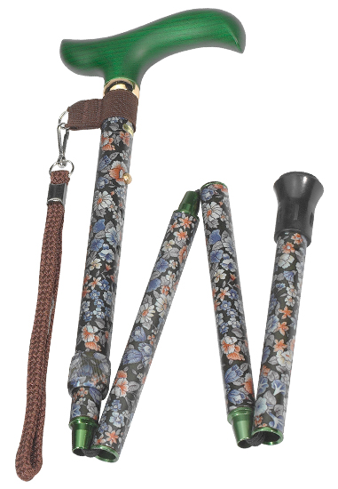 Ossenberg Handtaschen Reisestock, Leichtmetall Gehstock mit Derbygriff, faltbar, Blumenmuster