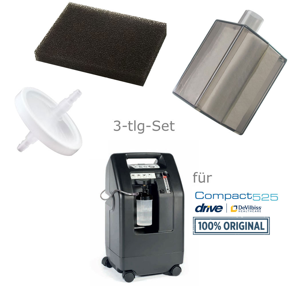 Original Filter-Set Compact525KS/1025KS, bestehend aus Grobfilter, Longlife Intakefilter LL, Bakterienausgangsfilter, für DeVilbiss Sauerstoffkonzentratoren (3-tlg-Set)