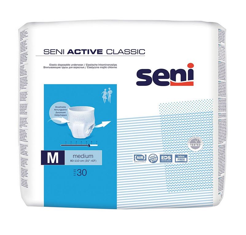 Seni Active Classic Medium, atmungsaktive, elastische Inkontinenzslips, Pants, M (P=30)