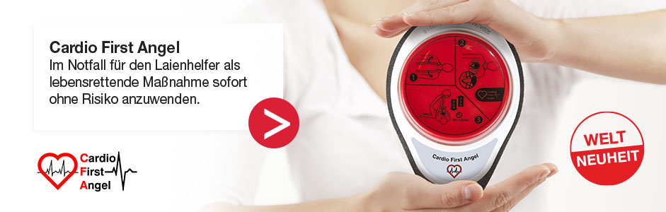 Cardio First Angel, der Lebensretter bei Herzinfarkten, im Notfall für den Laienhelfer als lebensrettende Maßnahme sofort ohne Risiko anzuwenden