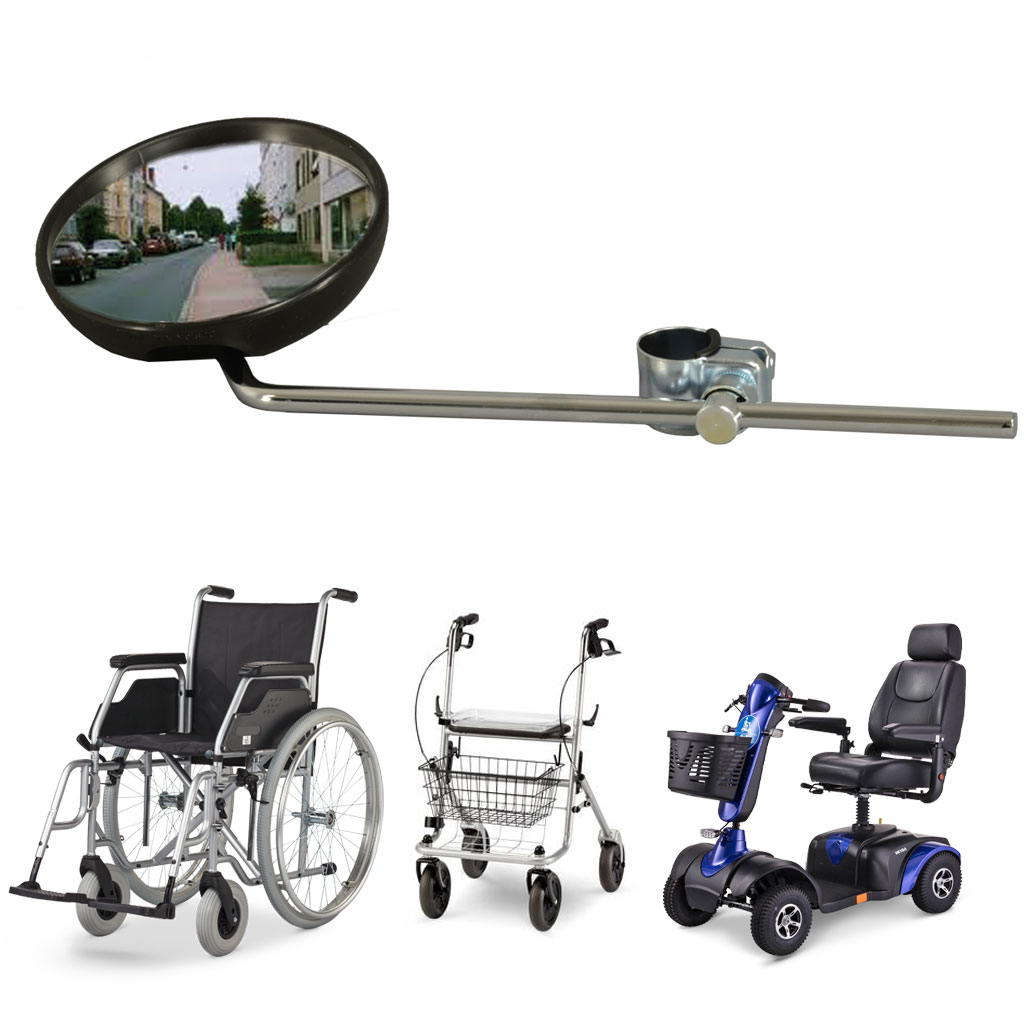 Universal Spiegel Fest R22, für Rollstühle, Elektromobile, E-Rollstühle + Rollatoren, 25 cm lange Ausführung, verchromt, Rückspiegel für 22 mmØ (#1117183)