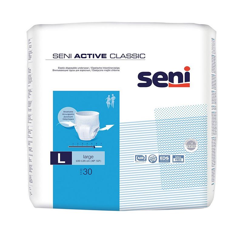 Seni Active Classic Large, atmungsaktive, elastische Inkontinenzslips, Pants, L (P=30)