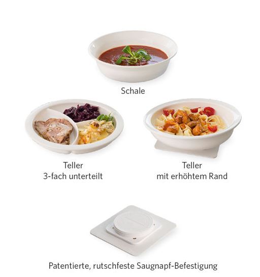 Teller-Set 4-tlg. mit rutschfester Saugnapf-Befestigung, weiß, Schale, Teller mit erhöhtem Rand, Teller 3-fach unterteilt