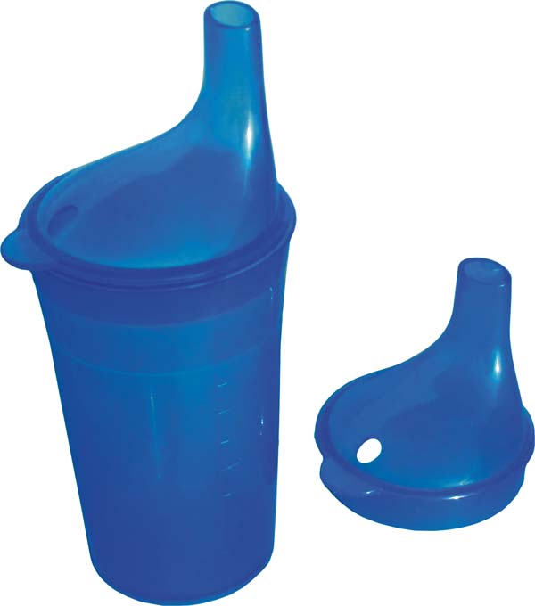 Trinkbecher blau, mit Tee- und Brei-Aufsatz, ca. 250 ml