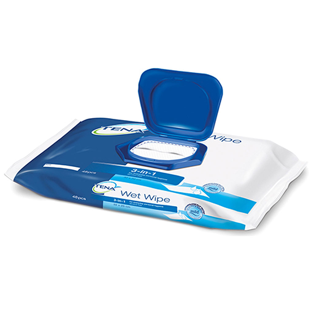 Tena WET WIPE 3 in 1 (48 Stück) feuchte Tücher für die einfache Reinigung u. Pflege