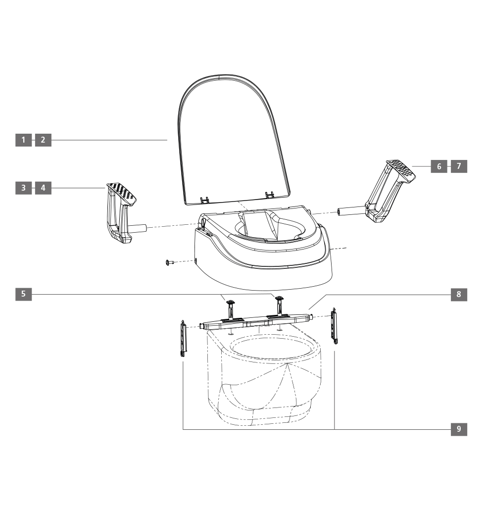 Smart Fix, TSE, HMV, Toilettensitzerhöhung mit Armlehnen 8, 12 oder 15cm einstellbar, bis 120kg, Smartfix Schnellmontage von oben