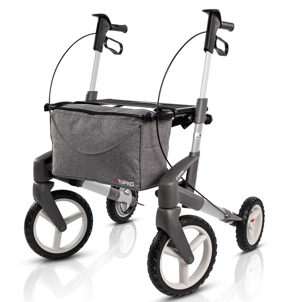 TOPRO Olympos ATR Rollator, S (Benutzergröße140–170 cm), silber, mit Offroad-Räder, der Outdoor Rollator, faltbar, Leichtgewicht, bis 150kg (#1235439)