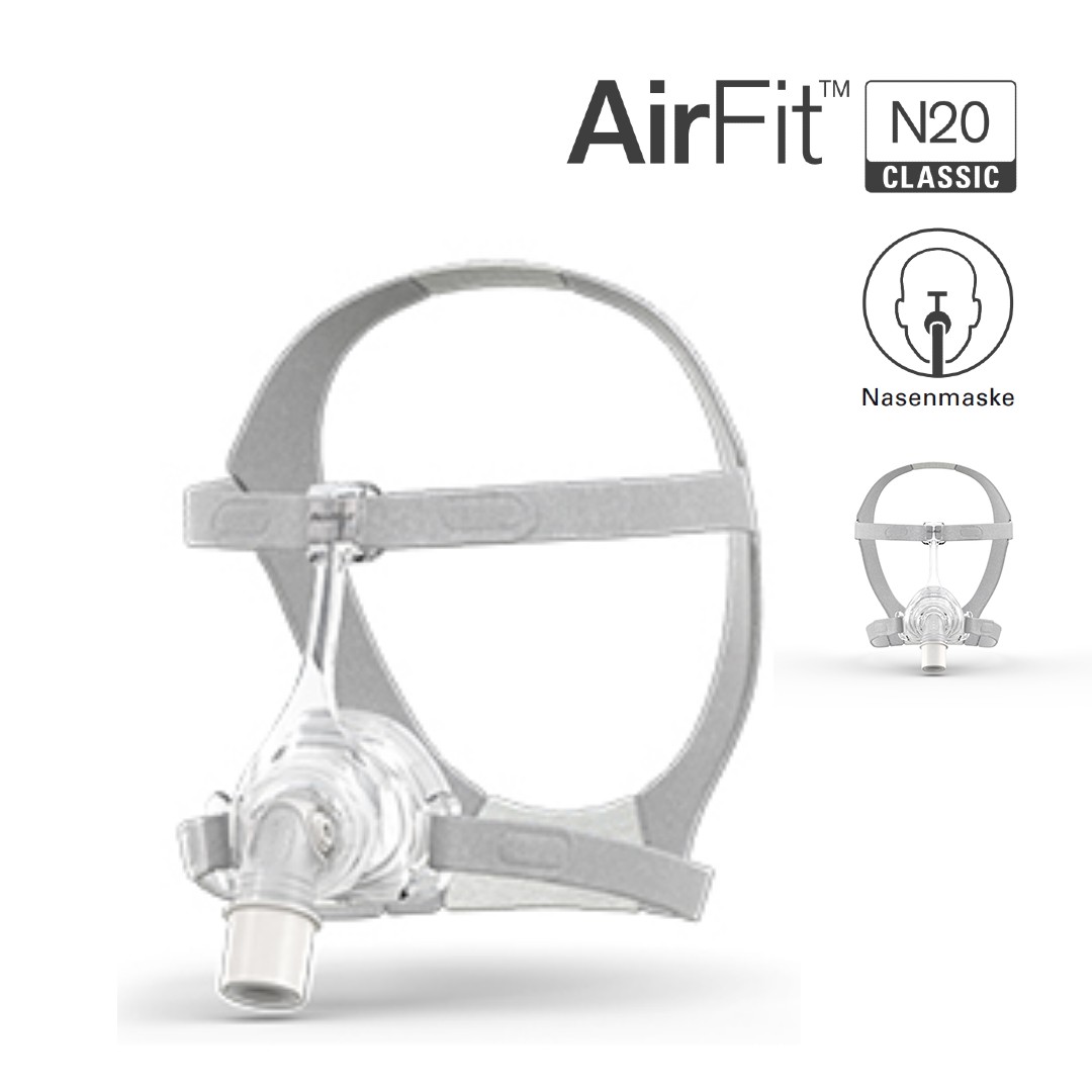 2 x Resmed AirFit N20 Classic Gr. L, CPAP Nasenmaske, InfinitySeal™ Maskenkissen, flexible Stirnstütze und weiches Kopfband (Nachfolger der Ultra Mirage II ) (#1235450)