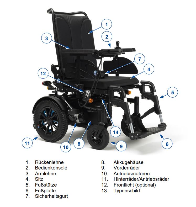 Vermeiren Turios HMV-45-BK Kompakt Elektro-Rollstuhl, 6 km/h, SB45, schwarz, Akku 50Ah, inkl. Federung + LED-Licht, bis 130kg (#1235559)