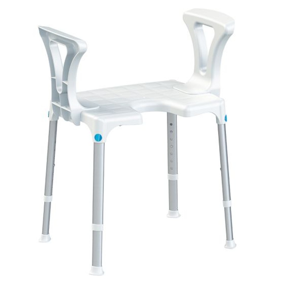 Laguna Duschhocker mit Armlehnen, HMV, Sitz mit Hygieneausschnitt, 7-fach höhenverstellbar, bis 109kg belastbar