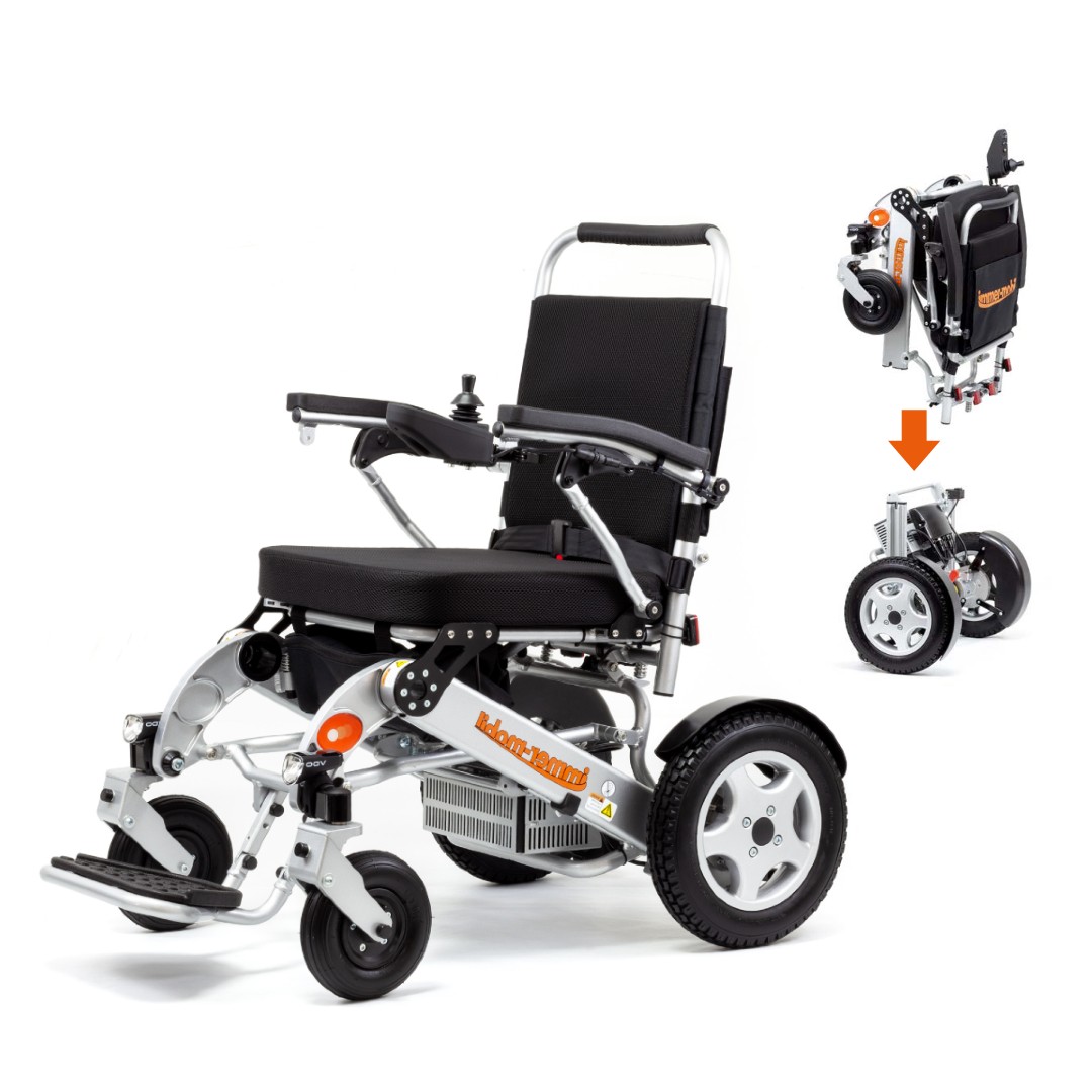 Elektro-Rollstuhl immer-mobil 145DE teilbar, HMV, 6 km/h, faltbar, leicht, robust + alltagstauglich, inkl. zwei Akkus Li-Ion Cell für mehr Reichweite, Luftbereifung schwarz, bis 140kg (#1235881)