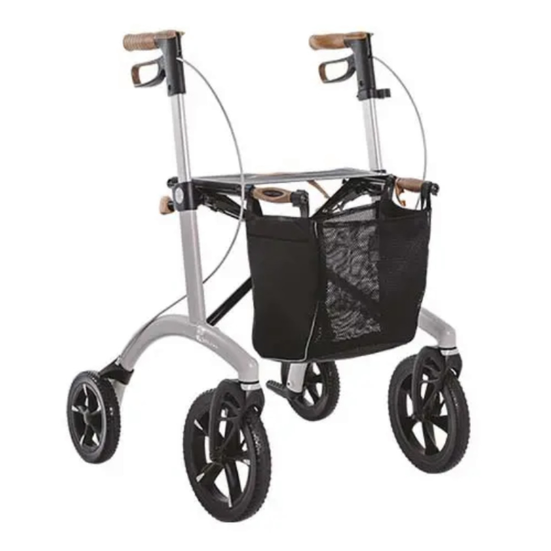 Saljol Alu Rollator, Pearl Grey, Kork Design, Aluminium Ultra Leichtgewicht Rollator, All-Terrain (Indoor + Outdoor), nur 6.4kg, bis 150kg (#1235919)